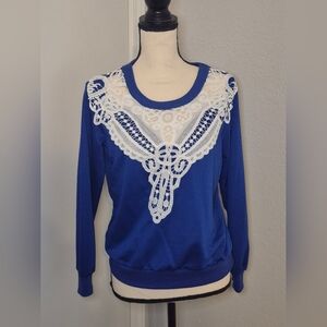 Elegant Blue Lace Accent Sweater